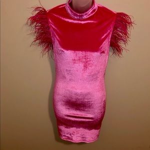 PLT Velvet Feather Shoulder Dress
